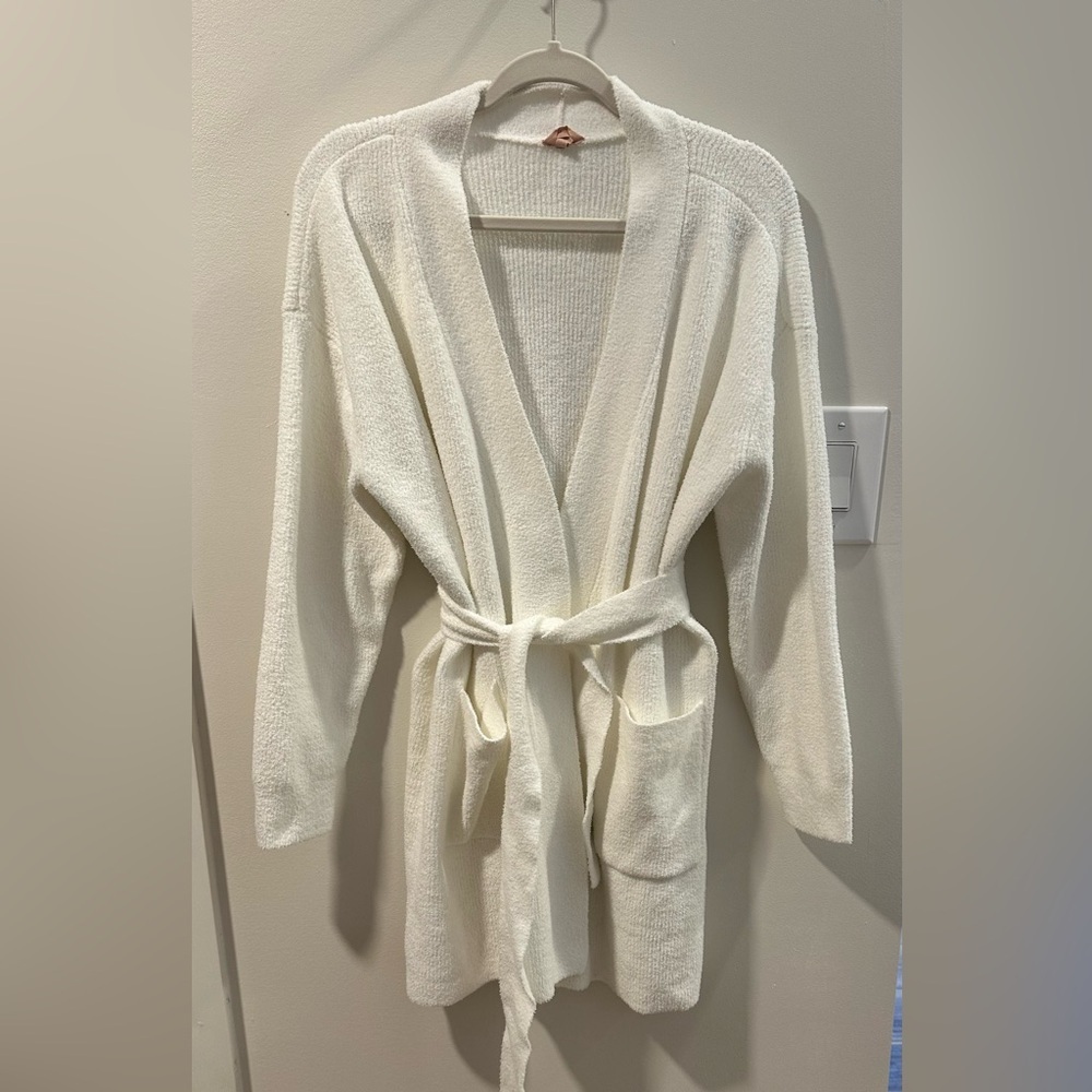 Eberjey Gisele Ivory Robe Shawl Collar Tie Waist Womens Sz Medium